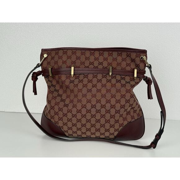 Gucci Horsebit Burgundy Canvas Drawstring Shoulder Bag Canvas - Picture 3 of 16
